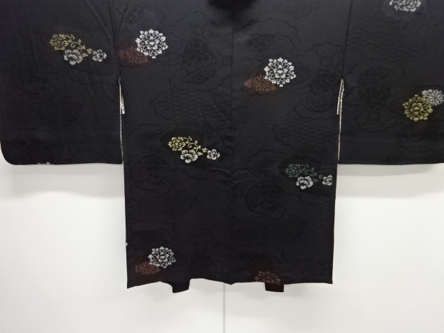 JAPANESE ANTIQUE HAORI / TAISHO ROMAN STYLE / SILK / URUSHI / MON KINSHA / WOVEN FLORAL PLANTS